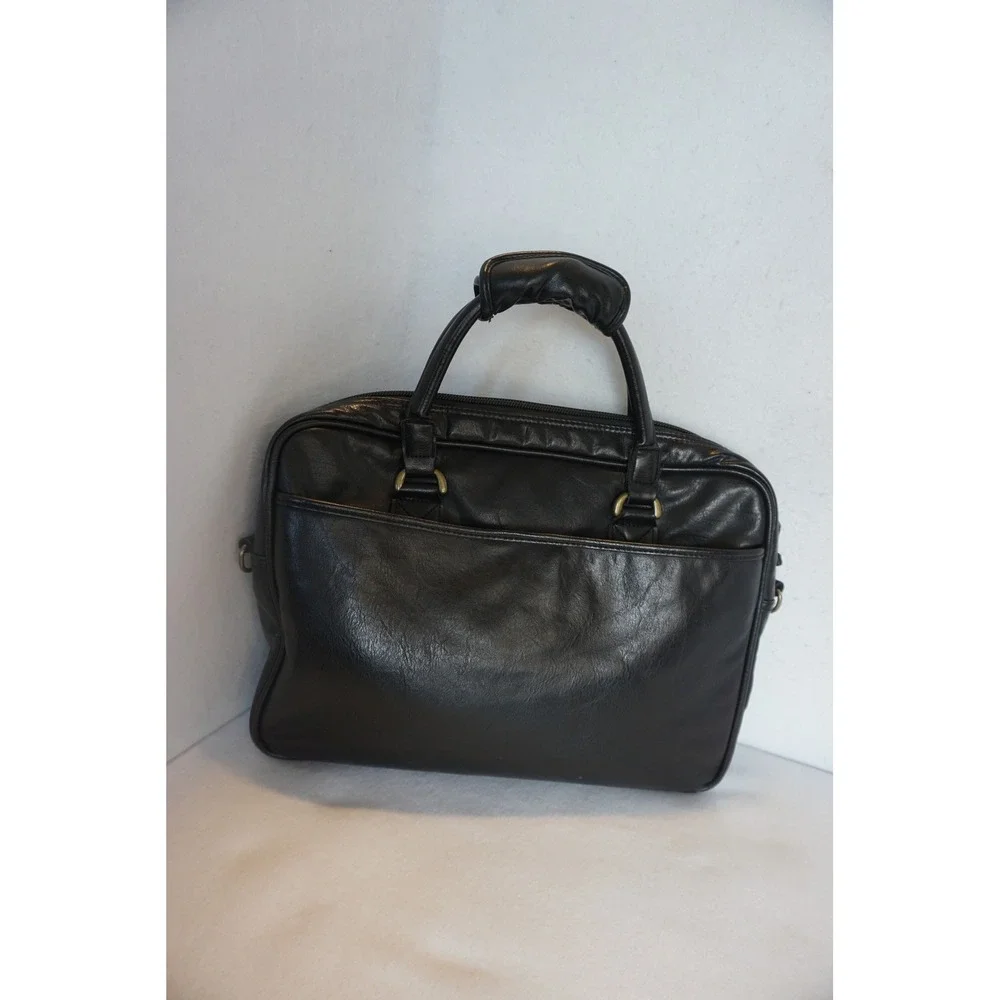 Mercury Luggage Seward Trunk Black Faux Leather Briefcase Attache Bag 8113